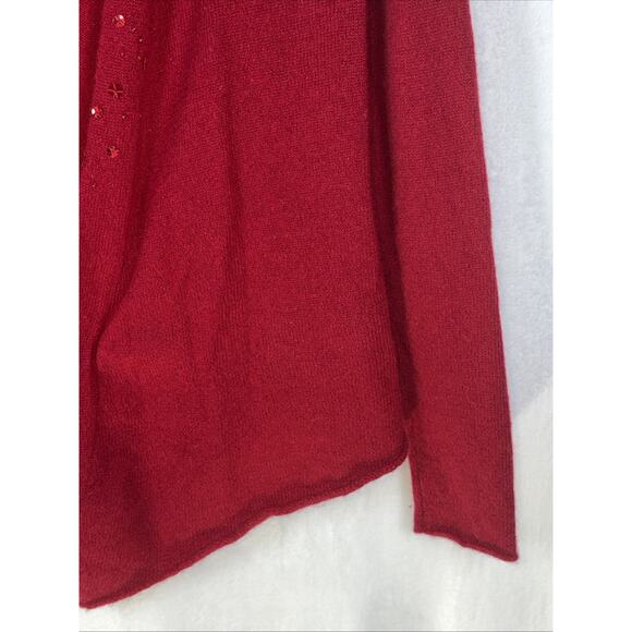 Cynthia Rowley 100% Cashmere Sweater Open Front Womens Large Red Sequins Party - Picture 3 of 8